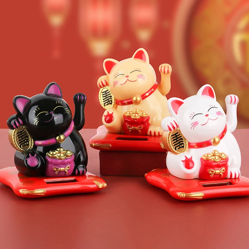 Porte-Clés 3D Chat Chinois Maneki-Neko Porte Bonheur en Bois