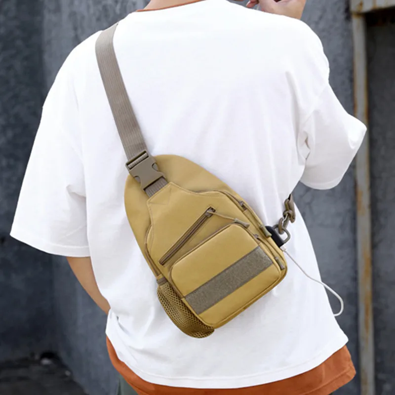 New Multifunction Men's Chest Bag Fashion USB Charging Shoulder Phone Bag Casual Male Crossbody Bag Sports Travel Sling Bag