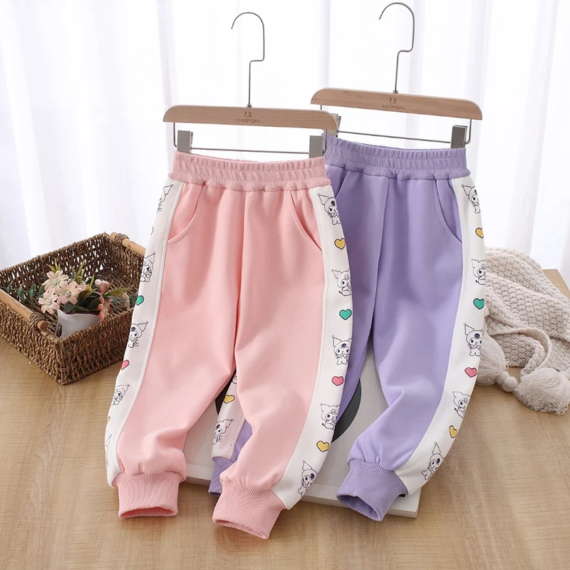

2024 Kawaii Sanrio Anime Kuromi Spring Autumn Children Sweatpants Cute Cartoon Movement Leisure Trousers Lovely Gifts for Girls
