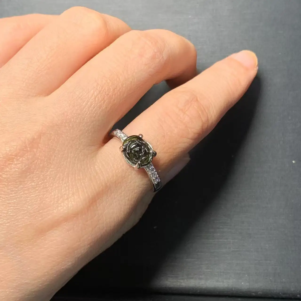 New Arrival Natural Tourmaline Rings Flower Female  Jewelry For Women Gift Copper Cute Stone Flower