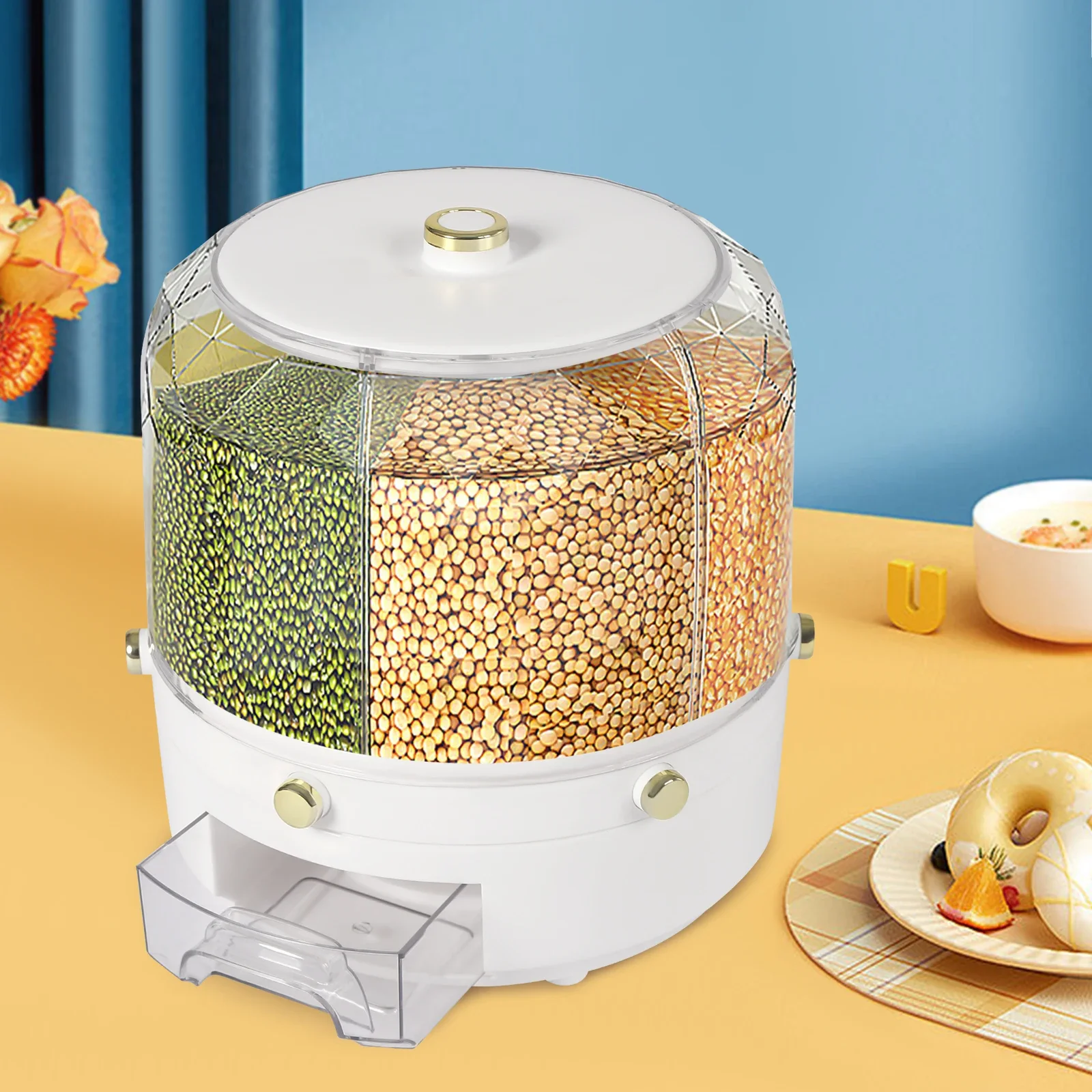 Premium Cereal Dispenser &ndash; 6 Grids, 360&deg; Rotatable, Large Capacity