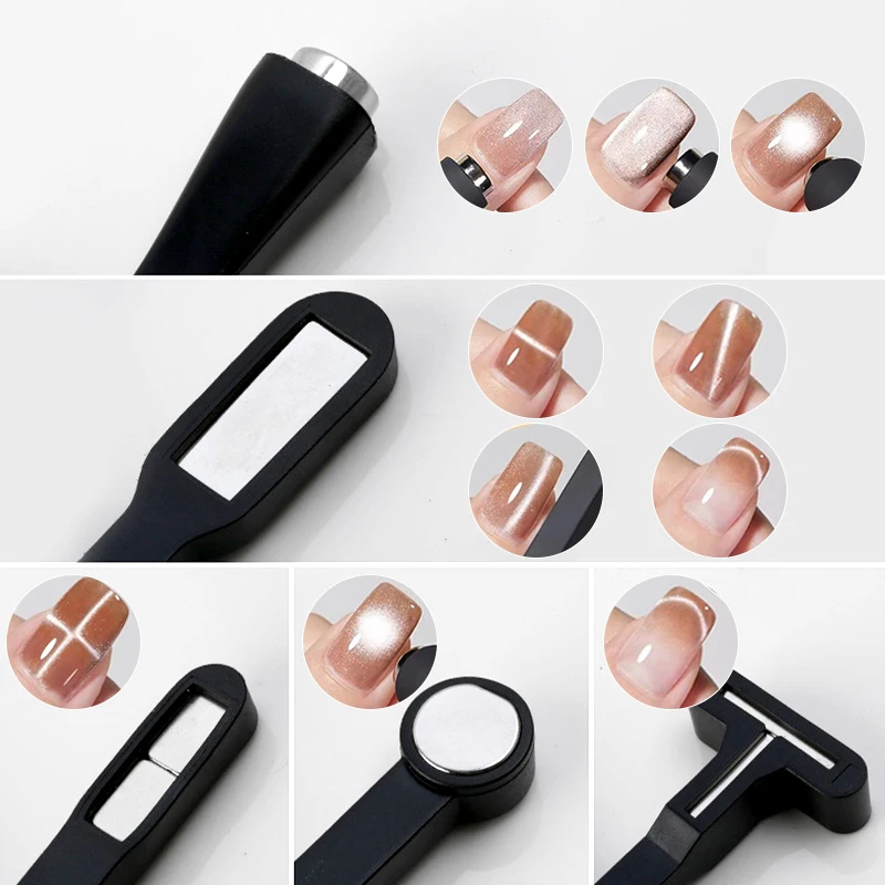 Cat Eye Nail Tool Magnetic Nail Art Tools Magnetic Nail Pen Magnetic Nail Tools Nail Care Tools 6-IN-1 Strong Magnetic Stick For Cat Eye Gel Polish Nail Magnet Tool Magnet Pen Nails Art Design Glitter Effect Manicure Tools