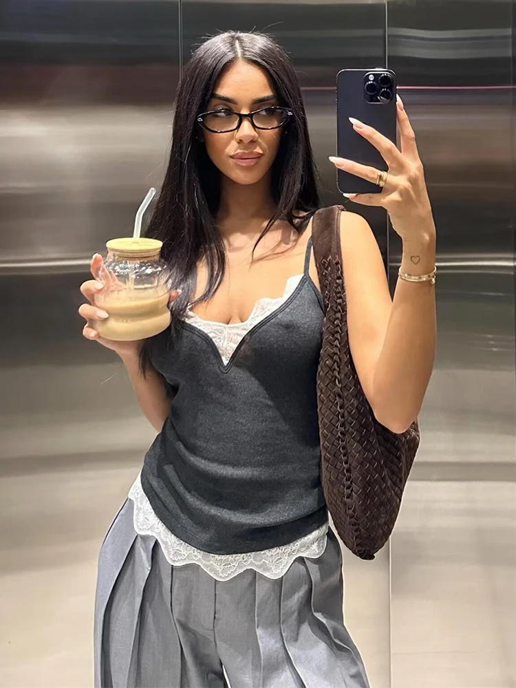 Sexy Lace Sling Tops Women's Sleeveless Backless Elegant Party Top 2025 Summer New Lady Fashion Short Tops ﻿