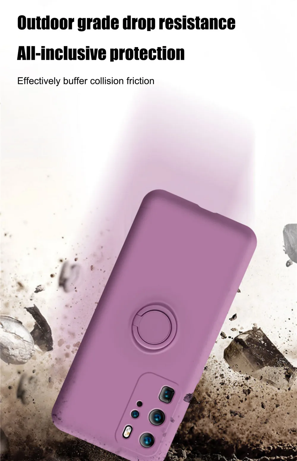 Liquid Silicone Case With Magnetic Ring Holder For Huawei And Honor_voghion.com