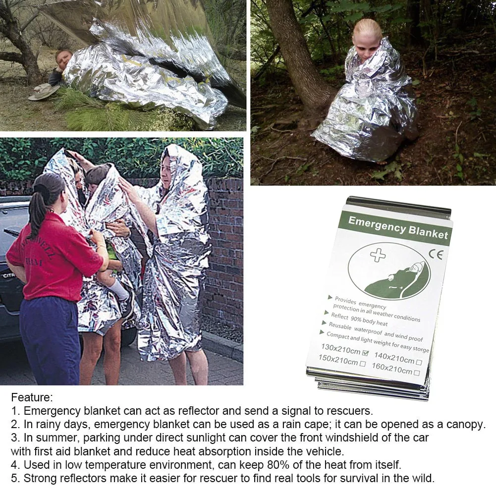 Silver Emergency Survival Thermal Blanket Outdoor Sleeping Bag Waterproof Windproof Reusable Cover for Exploration emergency blanket