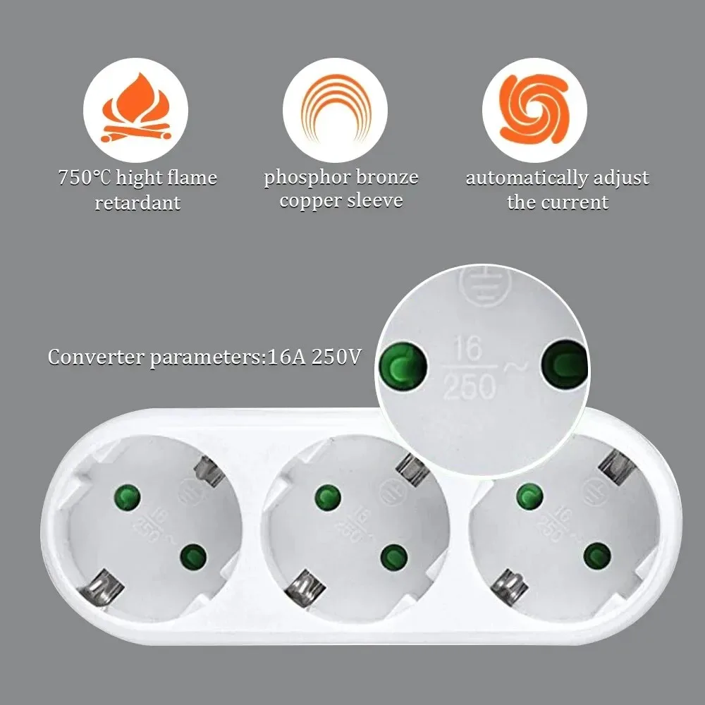Presa Multipla A Parete Europea Con Adattatore Da Viaggio: 3 Prese, Interruttore Illuminato, Sicurezza Bambini, 3500W, 230V