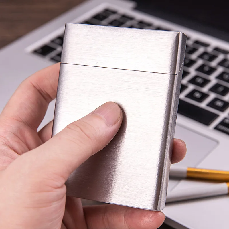 Men's  Cigarette Case Metal Silver Stainless Steel Cigarette Box Holder Smoking Tobacco for φ8.0 φ6.5, 90mm length cigarette 5