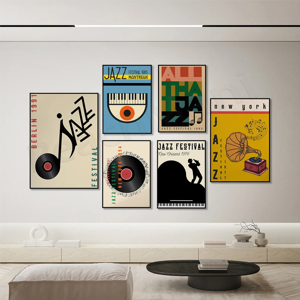 Póster de música de Jazz, arte de vinilo, Nueva york, amsterdam, Moscú,  chicago jazz festival, impresión moderna de mediados de siglo, regalo  musical - AliExpress