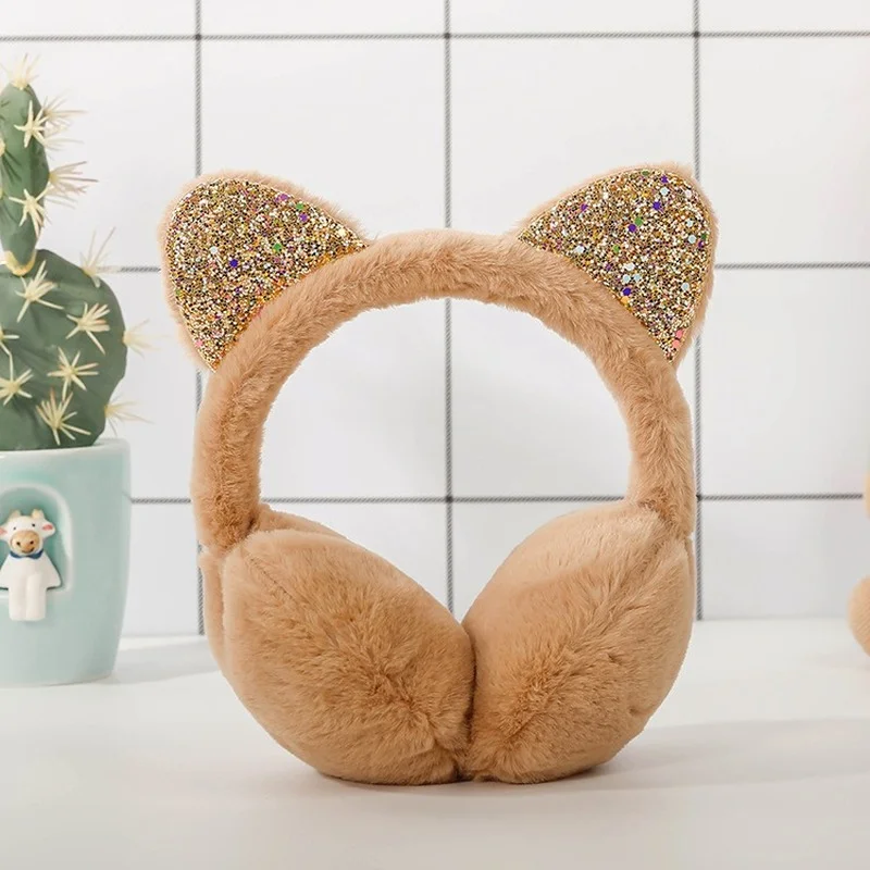 

Children Cat Ear Plush Earmuffs Shiny Soft Earflaps Headband for Kids Boys Girls Unisex Fashion Vintage Ear-cap Winter Outdoor