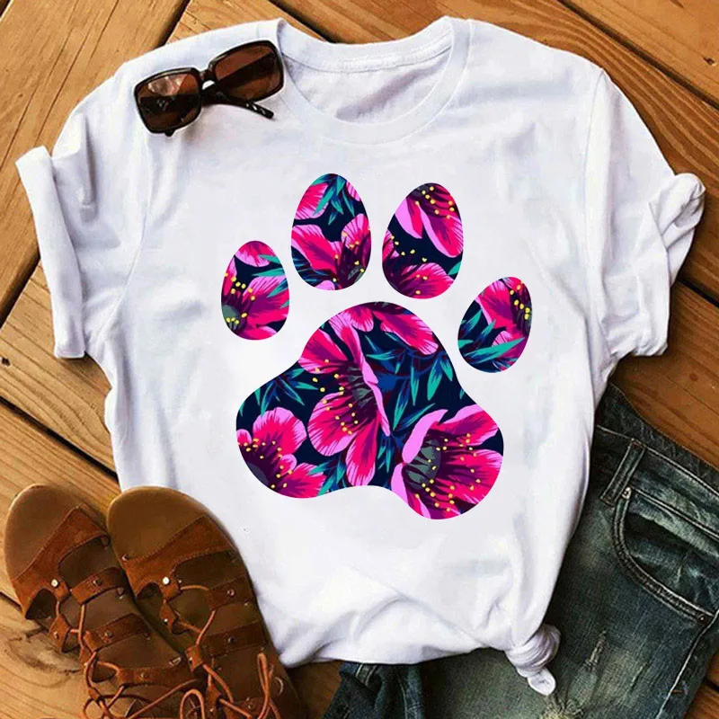 

Women T-shirt Summer New O-Neck Short Sleeve Fashion Top Dog Claw Graphic 3D Print Japanese and Korean Homestay Women Shirt 6XL