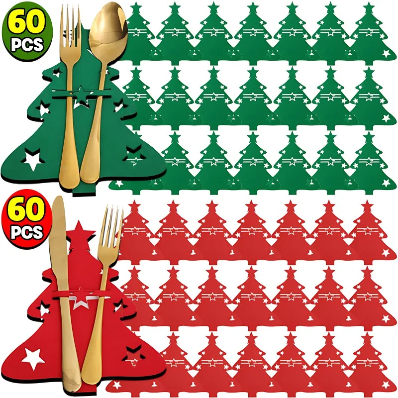 60/2PCS Weihnachten Besteck Halter Weihnachten Baum Geschirr Halter Taschen Messer Gabel Löffel Taschen Tasche Neue Jahr Party Abendessen dekoration