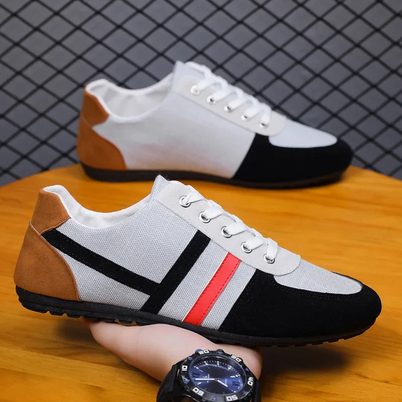 

Canvas Men Flat Shoes Lightweight Athletic Shoe Casual Breathable Loafers Anti-Odor Lace Up Male Running Sneakers Working Shoes