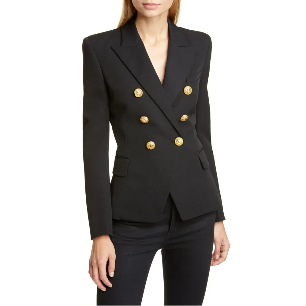 

Casual Solid Business Suit 2023 Fashion Women Notched Neck Double Breasted Slim Blazers Suit Black Office Lady Brand Blazer Coat
