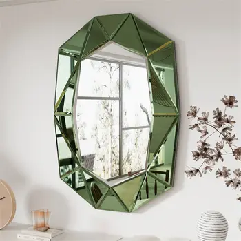 Large Wall Mirror Modern Irregular Accent Mirror Vintage Artistic Decor 100x72cm Green/Gold/Sliver f Living Room Entry Bathroom 1