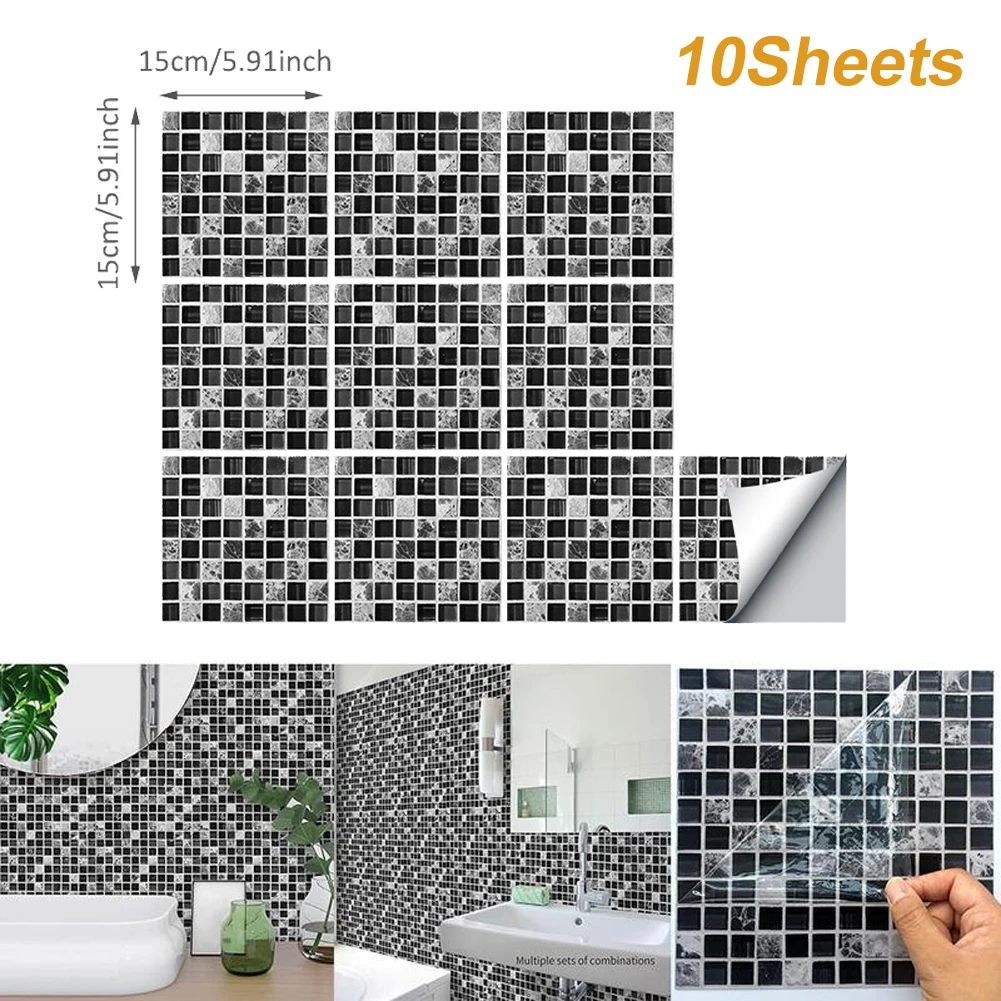 

Mosaic Tile Sticker for Kitchen Bathroom Wallpaper Peel and Stick 3D Self Adhesive Wall Tile Waterproof Home Decoration