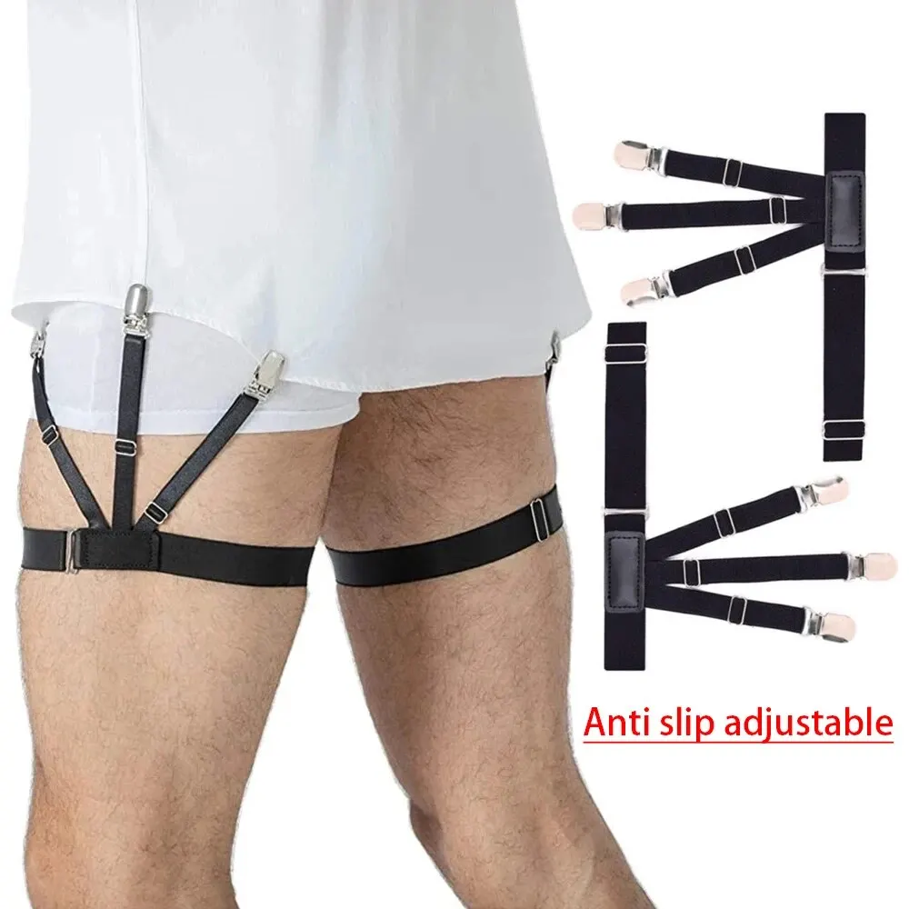 Work Suspenders Shirt Stay Belt Shirt Stays Shirt Sleeve Holders Men's Shirt Garters Adjustable Elastic Leg Suspenders Shirt Holders Straps Belt Crease-Resistance Non-slip Locking Clamps