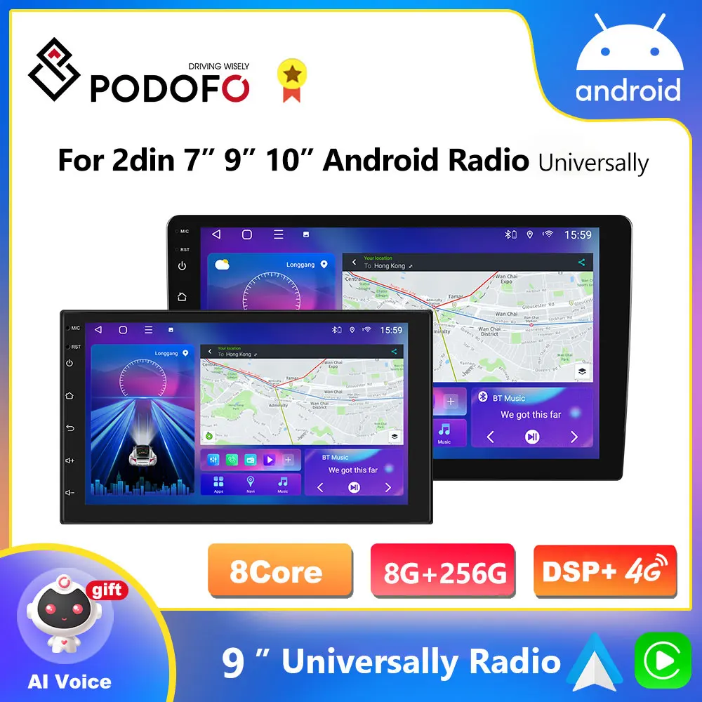 

Podofo 2din Android 12 CarPlay Radio 7" 9" 10" Universally Car Multimedia Player Autoradio 4G AI Voice GPS Stereo DSP Head Unit