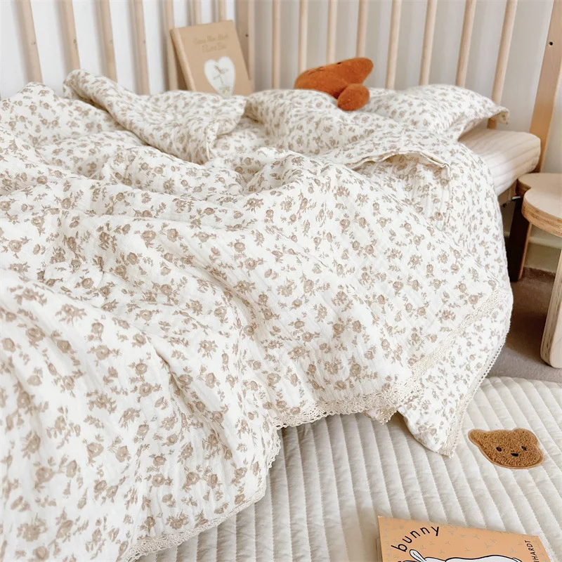 Bedding set baby blanket Cotton Mulsin Floral Baby Quilt and Pillow Nursery Crib Bedding Set
