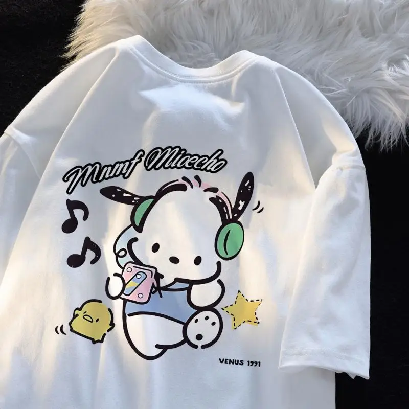 

Sanrio аниме полакко Детская футболка с коротким рукавом Милая мультяшная хлопковая летняя Новинка Свободный Топ для студентов подарок