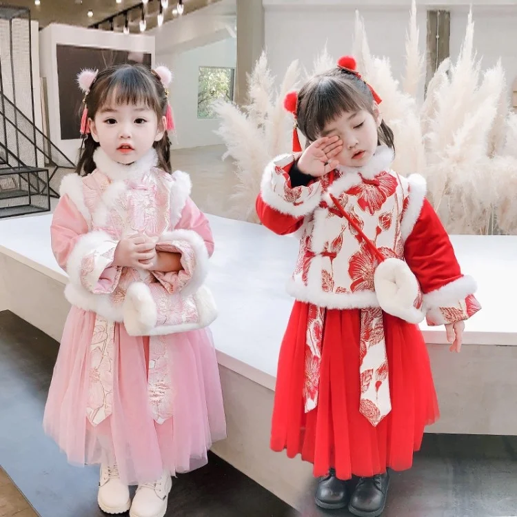 New Year Girl Clothing Dress Princess Dress Lolita Skirt Set Chinese Style Thickened Suit Children's Tang Clothes Winter Clothes