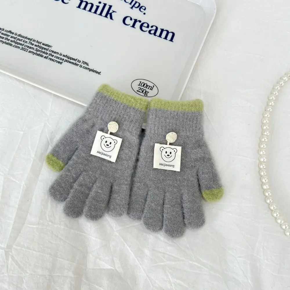 3-8 Years Old Thicken Velvet Children Knitted Gloves Elastic Keep Warm Full Finger Mittens Cartoon Soft Winter Warm Gloves