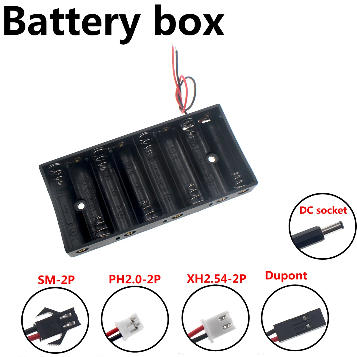 2PCS DIY 8x AA Battery Holder Storage Box Case with DC 5.5x2.1mm XH2.54 PH2.0 SM-2P Power Plug