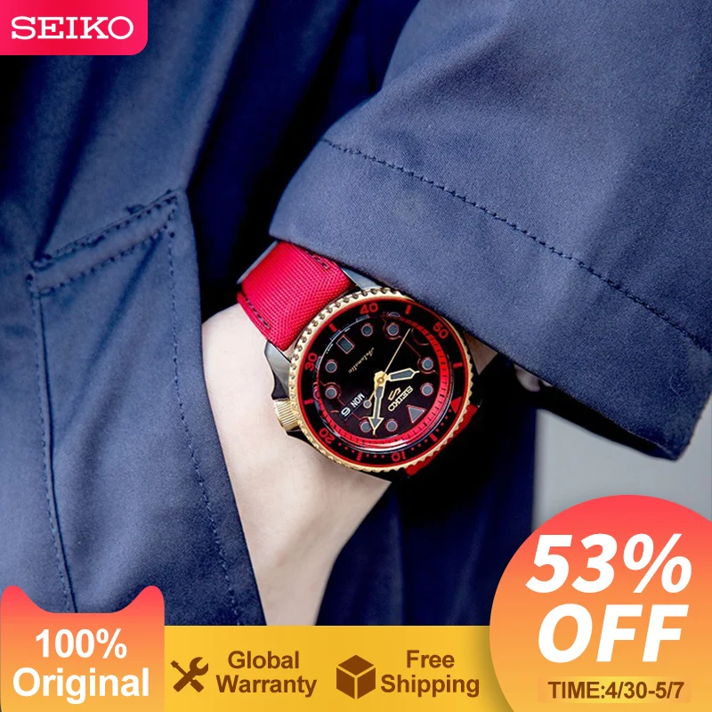 

SEIKO 5 Automatic Mechanical Watch Red Strap Watchs 10Bar Waterproof Sports Luminous Casual Watches