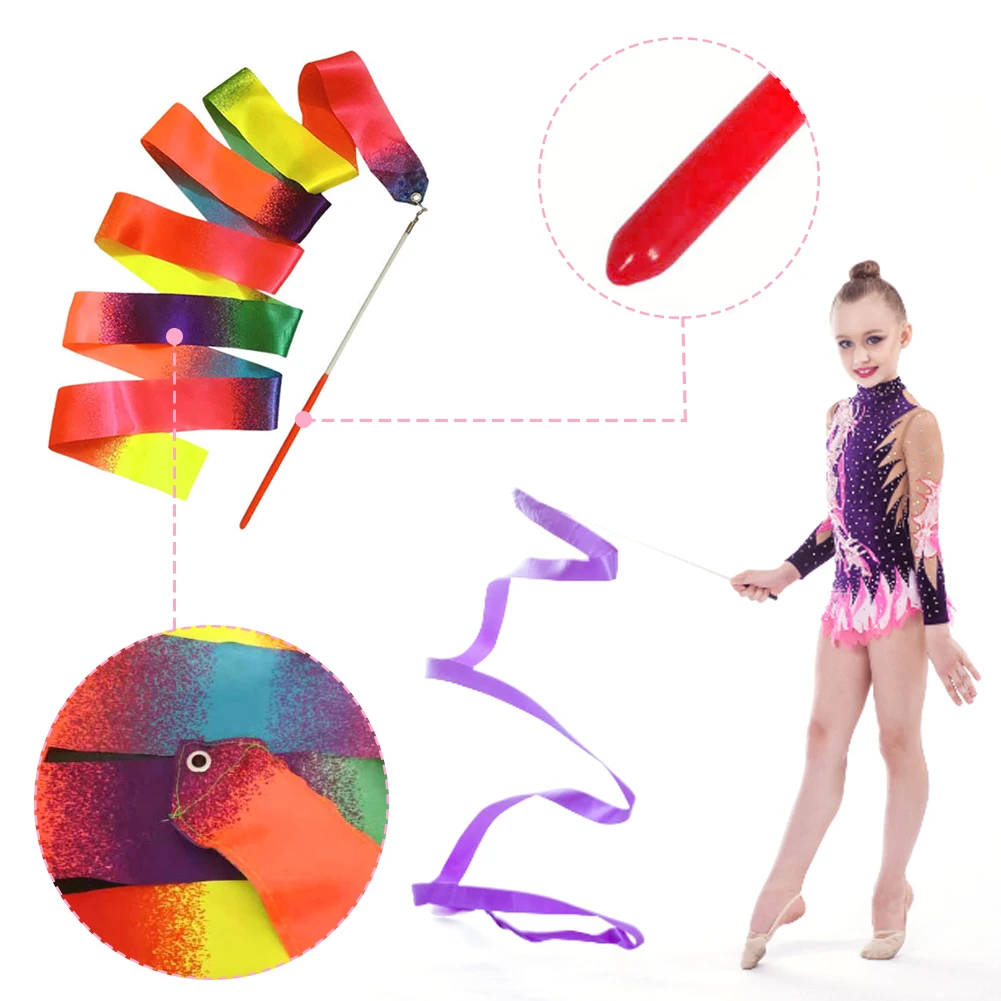 2m Gymnastics Colored Ribbons Gradient Colorful Gym Ribbons Metal Eyelet Rhythmic Gymnastics for Holiday Decorations