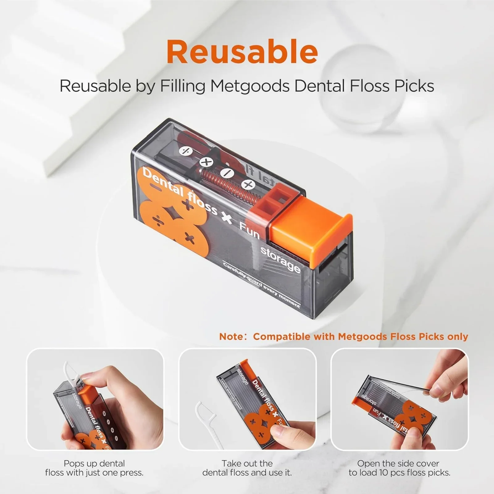 Dental Floss Holder Auto-Floss Pro One-Touch Floss Storage Box Smart Pop-Up with 10 Pre-loaded Refills Portable Oral Care Kit