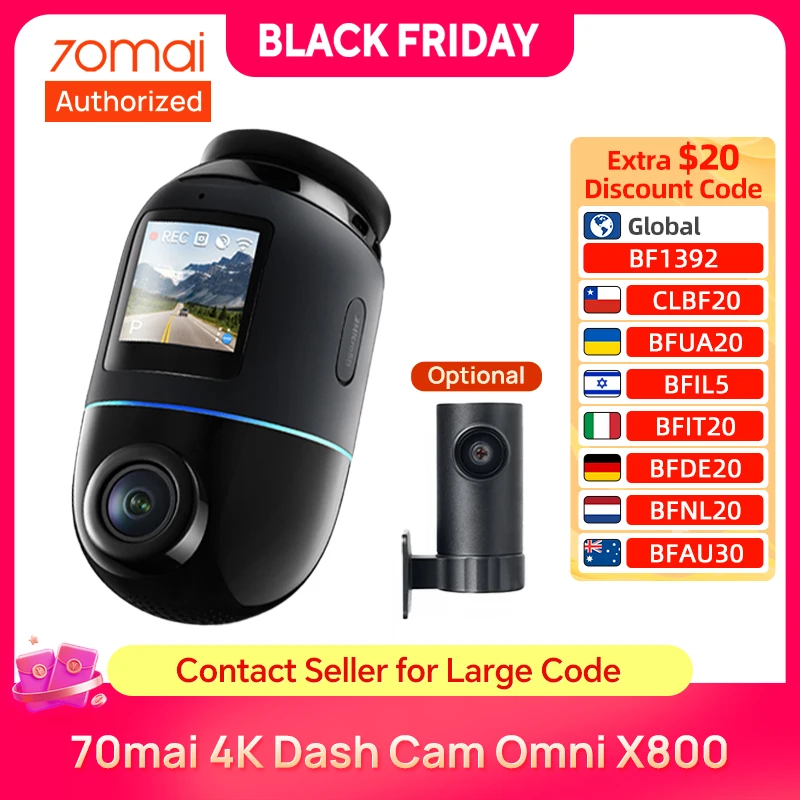 70mai ダッシュカム 4K オムニ X800 360 ° FOV 60FPS HDR スーパー