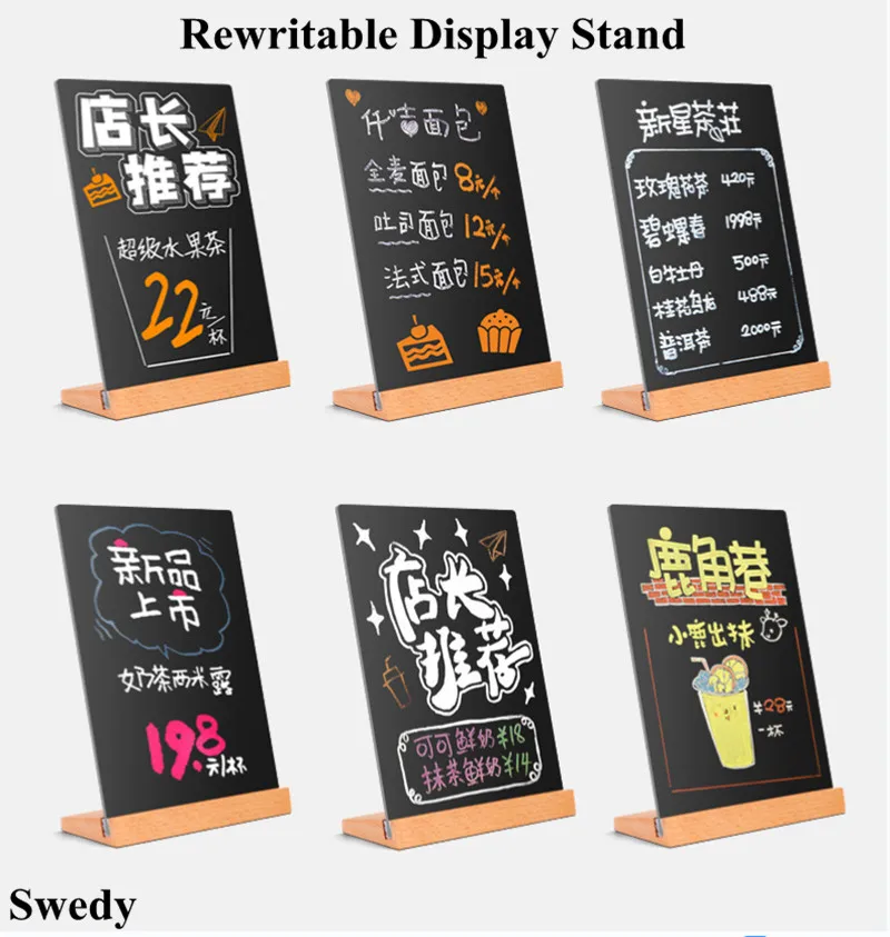 A4 210X297MM Wooden Base Chalkboard Signs Reusable Blackboard Message Board Signs Tabletop Board Food Label Stands