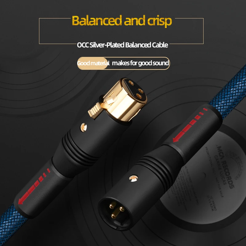 HiFi-XLR-Kabel für Verstärker. Hi-End OCC versilberter Kern mit 3-poligem 2XLR symmetrischem Stecker auf Buchse, professionelles Audiokabel