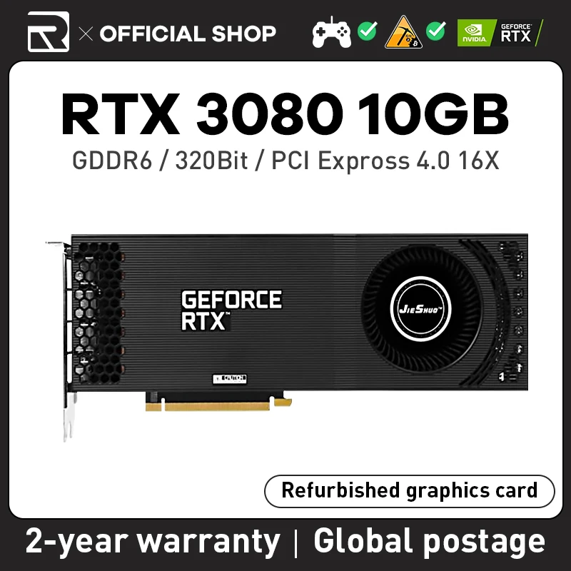 

JIESHUO RTX 3080 10G Nvidia Turbofan Graphics Card GDDR6X AI GPU NVIDIA Computer Gaming PC 320bit PCI Express X16 4.0 Video