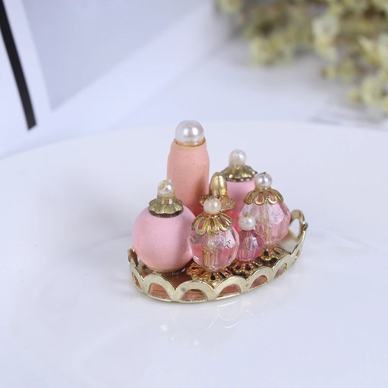 1:12 인형의 집 미니어처 핑크 향수 트레이 모델 인형 집 침실 목욕 장식