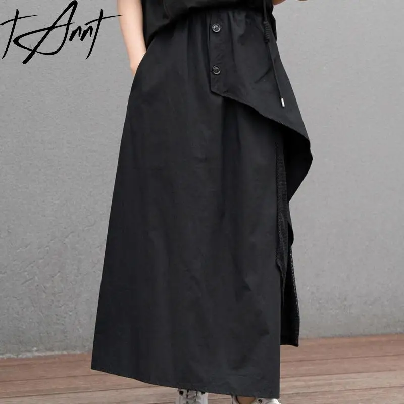 

TANNT Women Skirt Asymmetry Patchwork Black Long Skirts For Women Irregular Casual High Waist Skirt For Women 2024 New Fashion