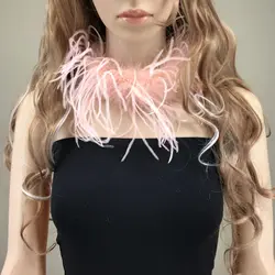 Natural Ostrich Feather Women Pendant Necklace Chokers 2024 peach fuzz Luxury Beautiful Banquet Fashion Choker For Party