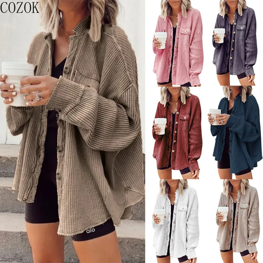 

COZOK European and American Spring and Autumn New Coat Fashion Casual Lapel Pocket Splicing Irregular Shirt Jacket Women