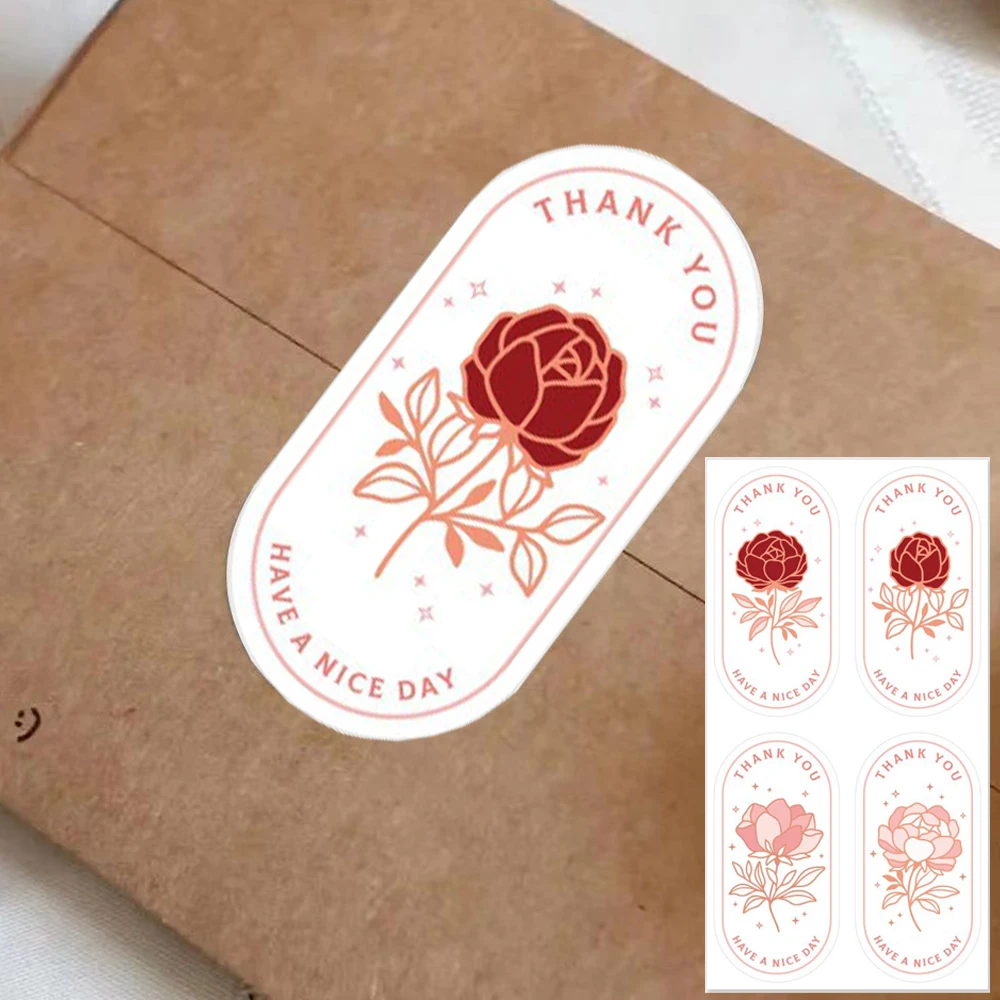 40-100pcs Cute Flower Thank You Stickers for Small Business Baking Cake Dessert Packaging Gift Decoration Sealing Labels Sticker