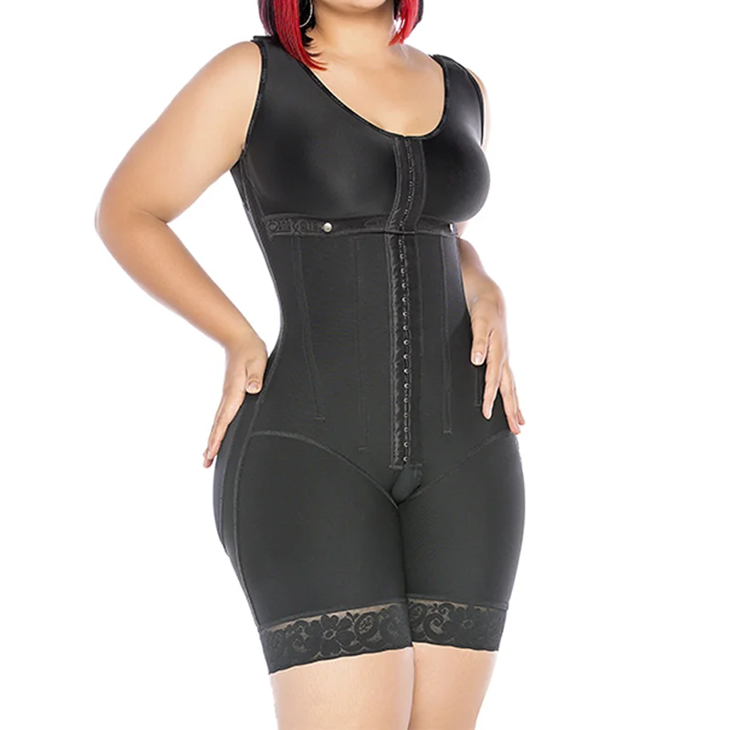 

Fajas Colombianas Shapewear Women Post Operative Compression Body Shaper Butt Lift Open Chest Long Sleeve Shorts Bodysuit