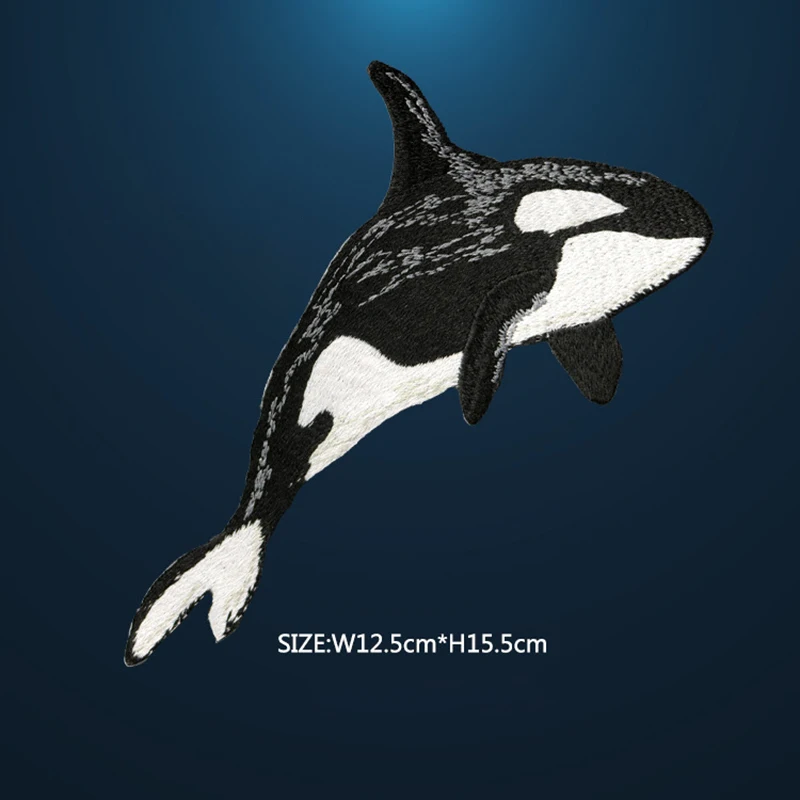 Big Grampus Orca Whale bestickte Reparaturflicken, Jacke, Jeans, Streifen, zum Aufbügeln, für Kleidungspaare, Klebeaufkleber – Detail 4
