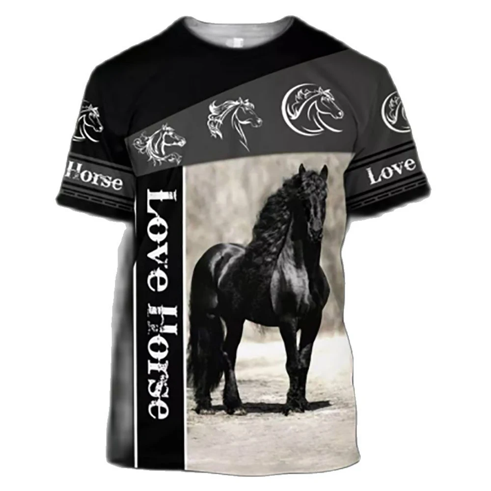 

Men's 3D Horse Printed T-shirt, Racehorse Street Fashion Short Sleeved Shirt, Oversized, Unisex High-quality Casual Clothing