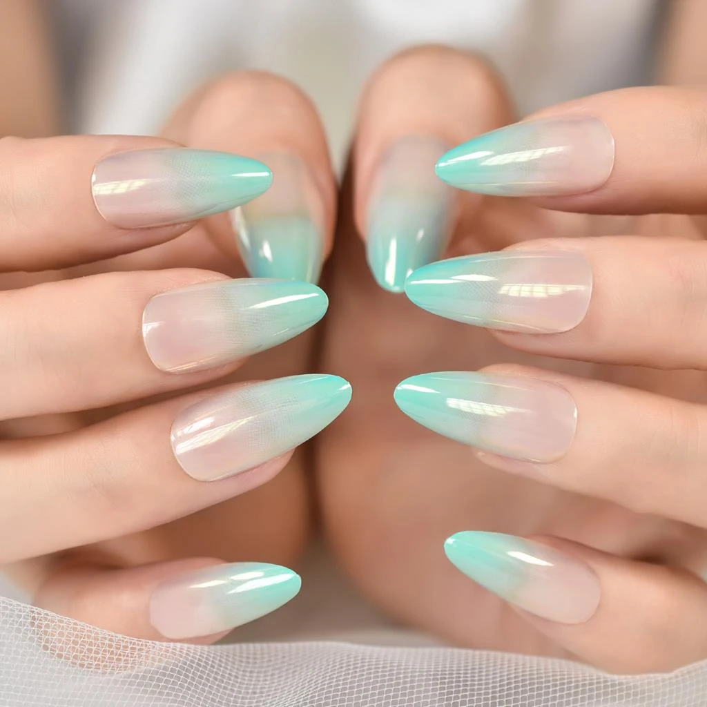 Medium Color Top Almond Green Top Fingernails Uv Gel Ombre Nail Tips Press  On Nails Fake Nails Art Designed With Tabs| | - Aliexpress