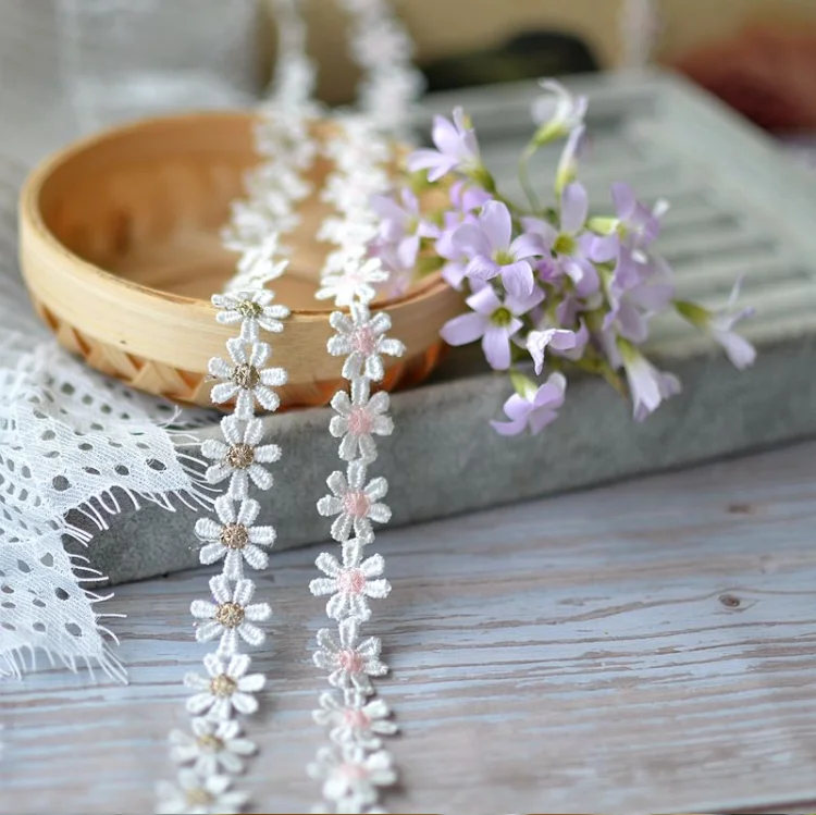 2 Meters Daisy Flower Gold Embroidered Lace Fabric Lace Trim Ribbon Handmade DIY Sewing Supplies Craft Costume Decoration lace ribbon lace fabric lace sewing accessories lace sewing supplies lace accessories lace decoration clothing craft accessories