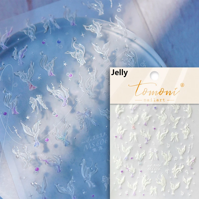 Shimmering Ocean-Themed Nail Art Stickers with Little Red Fish and Goldfish Designs