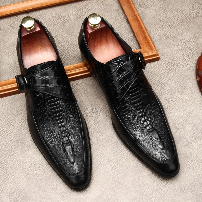 

Luxury Crocodile Pattern Formal Leather Shoes Mens Monk Strap Oxford Mens Italy Style Loafers Sapato Social Masculino Zapatilla