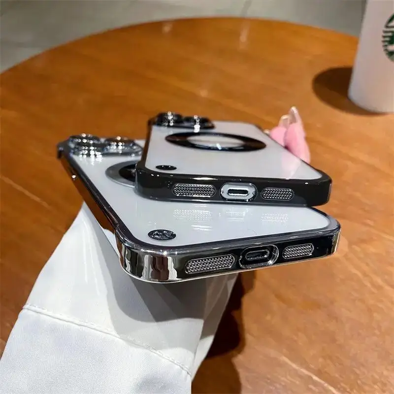 Luxury Noble For Magsafe Wireless Charge Hard  Borderless Case Clear For iPhone 11 15 14 13 12 Pro Max Magnetic Clear Cover Men