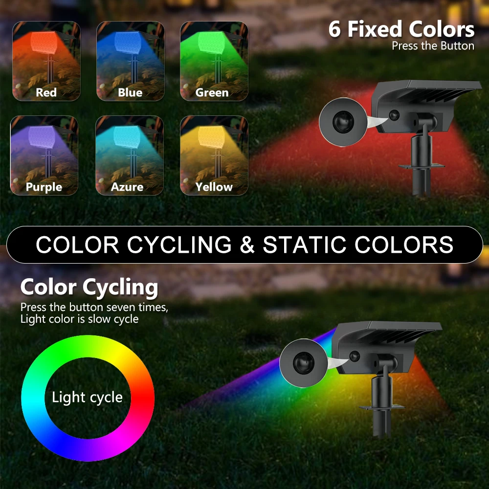 Vibrant Solar-Powered RGB Outdoor Spotlights - Waterproof Garden & Patio Decor