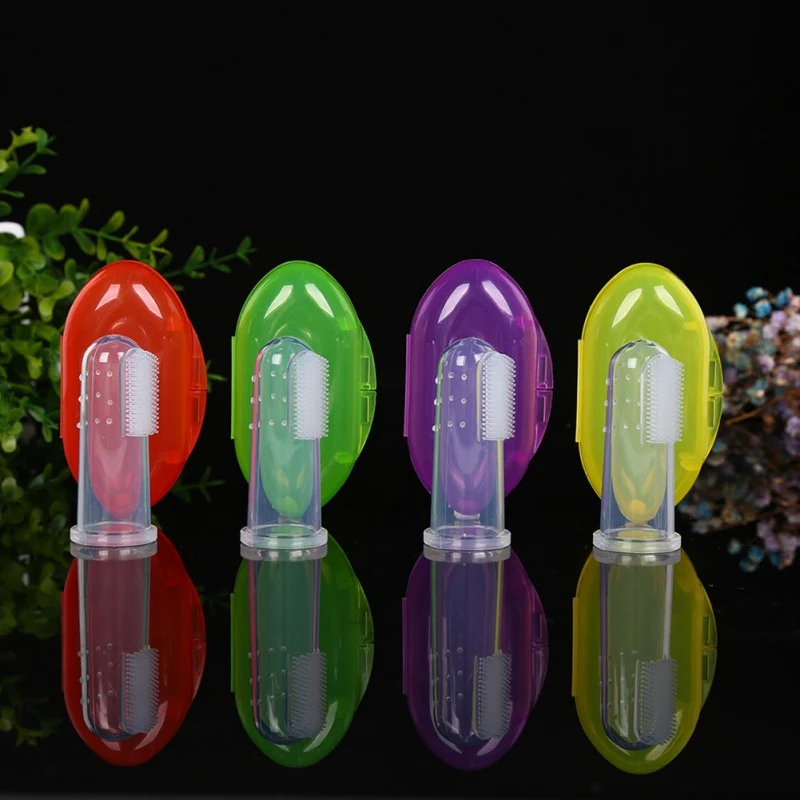 Baby Finger Toothbrush With Box Silicone Infant Tooth Brush Cleaning Soft Finger Children Teeth Clear Training Toothbrush Set