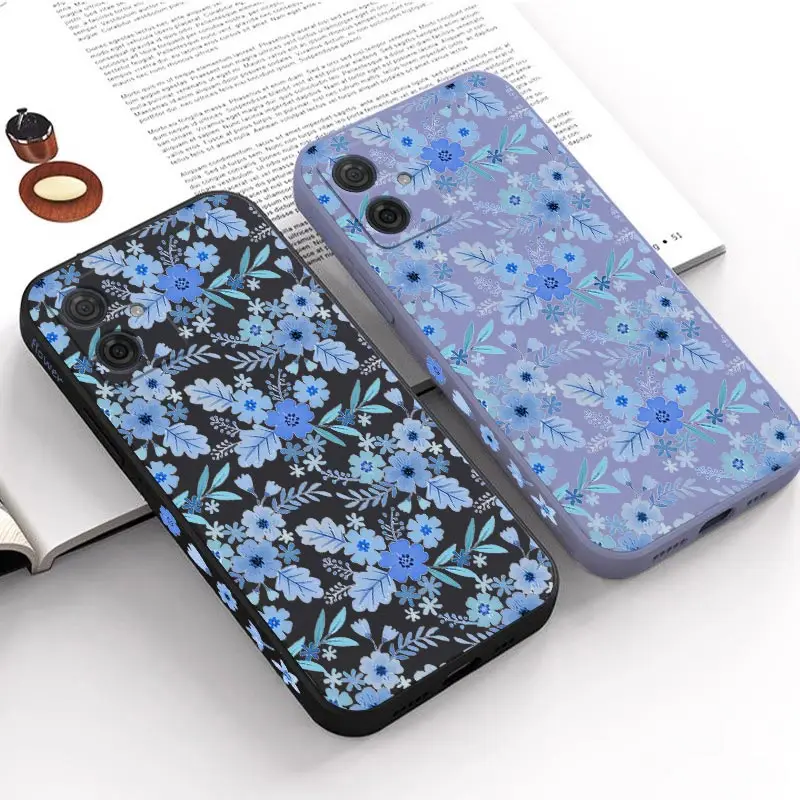 Blue Floral Silicone Phone Case Cover - Elegant Floral Design