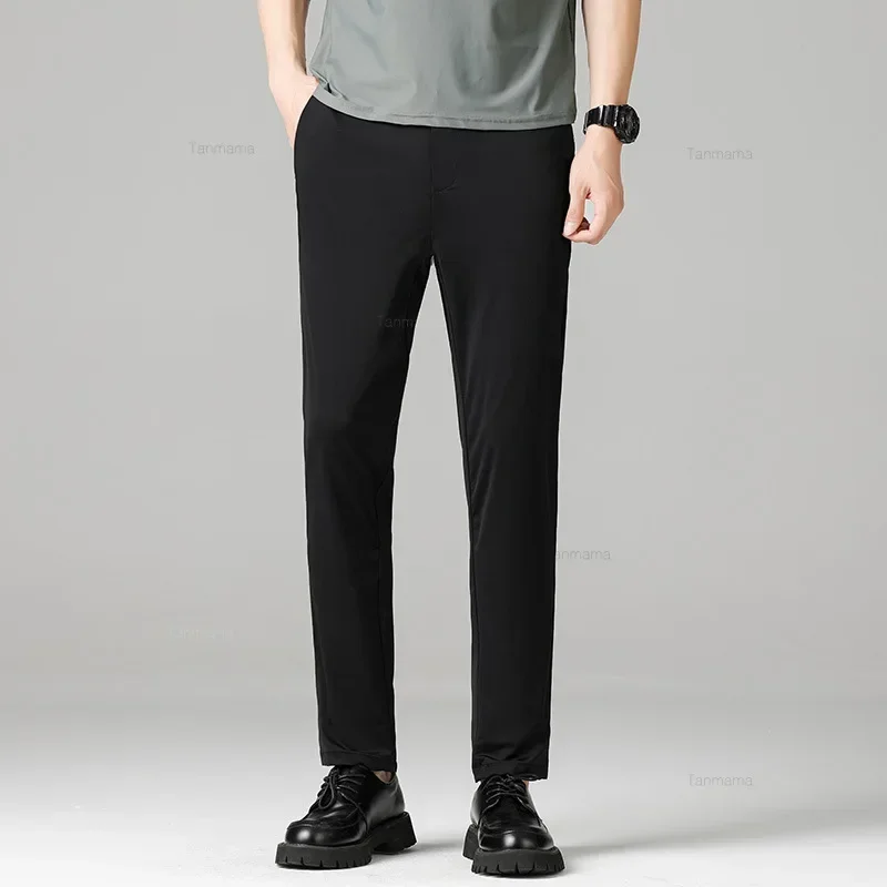 Sommer schnell trocknende Eisse ide Herren Freizeit hose ultra dünne hochela tische Business Casual Non-Iron Hose schwarz grau blau – Detail 13